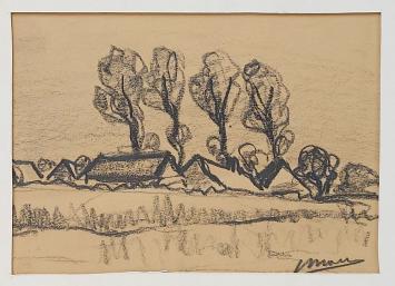 Grafisch kunstwerk van Jos Mous, een landschapje