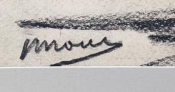 Jos Mous met een tekening in een kader