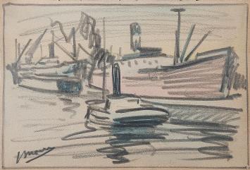 Gekleurde tekening van de Antwerpse kunstenaar Jos Mous