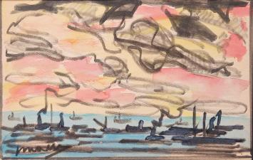 Gekleurde tekening van de Antwerpse kunstenaar Jos Mous