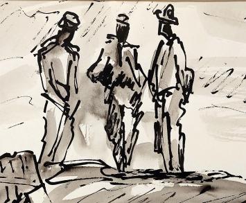 Jos Mous met een gesigneerde tekening in inkt