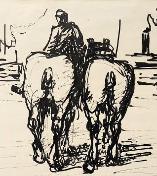 Jos Mous met dokwerker en paarden