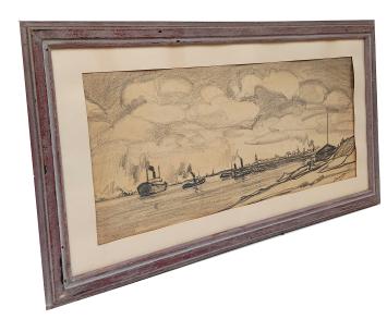 Breeds zicht op de Schelde met enkele boten (Dendermonde)