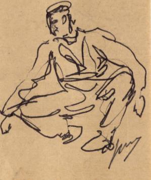 Matroos getekend door de Antwerpse kunstenaar Jos Mous