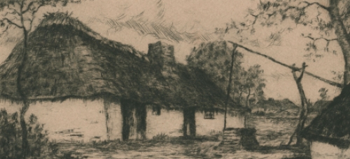 Jos Stokbroekx met een ets van een boerderij