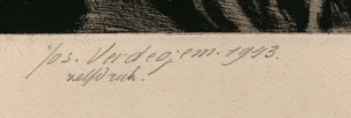 De baadster, een ets uit 1943 van J Verdegem