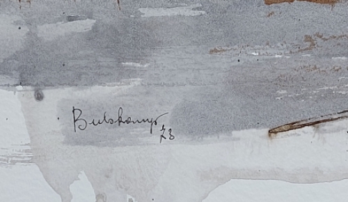 De Belgische kunstenaar José Van Gucht met een aquarel