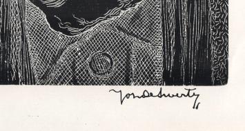 Joz De Swerts met een zwart wit kunstwerk