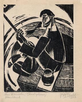 Jozef Cantré  met een houtsnede uit 1922