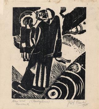 Jozef Cantré  met een houtsnede uit 1922