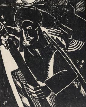 Belgische graficus Jozef Cantré met een werk uit 1922