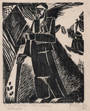 Jozef Cantré  met een houtsnede uit 1922
