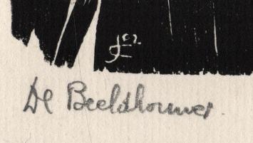 Belgische graficus Jozef Cantré met een werk uit 1924