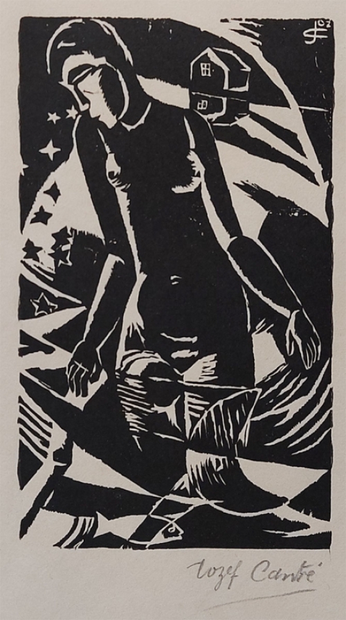 Jozef Cantré  met een houtsnede