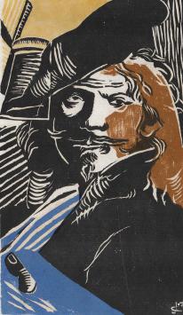 Jozef Cantré  met een houtsnede uit 1927