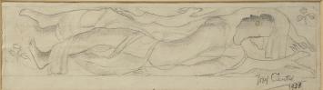 Twee ontwerptekeningen van liggende beelden 1938