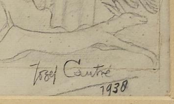 Twee ontwerptekeningen van liggende beelden 1938