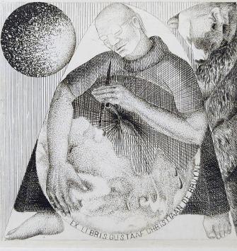 Jozef W. Cornelis met een kleine ets als ex libris