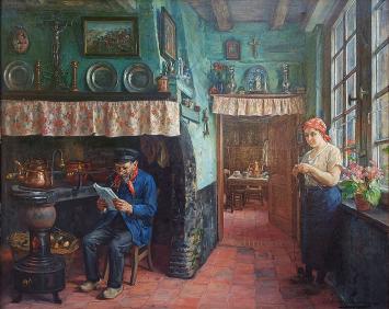 Jean Laenen met een interieur van een boerderij