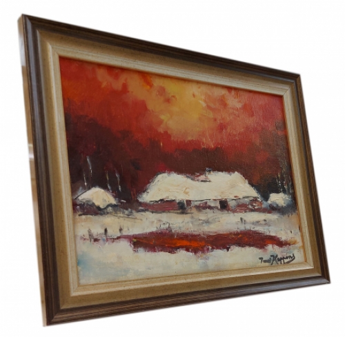 Expressionistisch werkje Rood winterlandschap