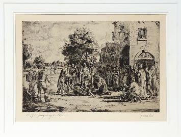 Ingekaderde ets van de Antwerpse kunstenaar Jules Van Ael