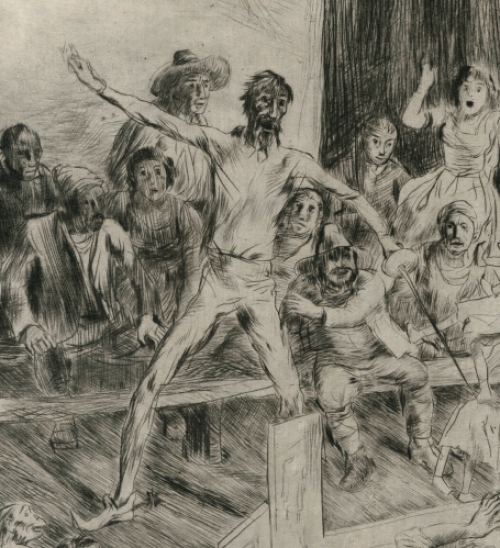 Belgische kunstenaar Jules Van Ael met een ets in goede conditie