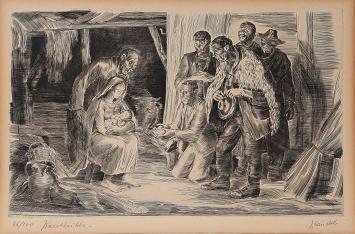 De kerstkribbe gegraveerd door Jules Van Ael
