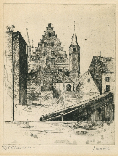 Het Vleeshuis, een ets van Jules Van Ael