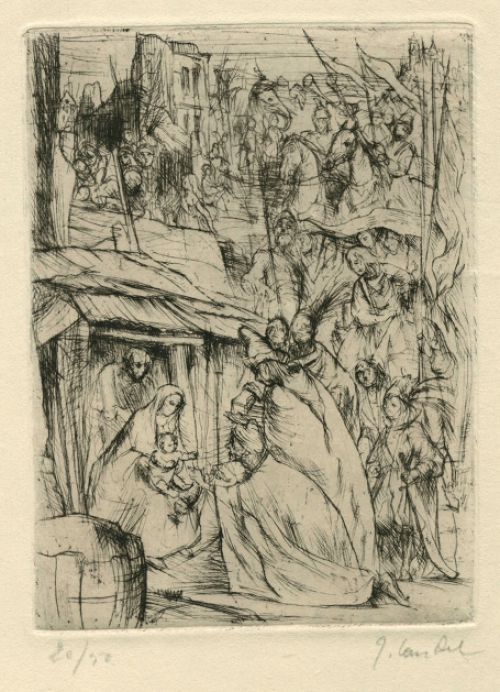 De kerststal, een ets van Jules Van Ael