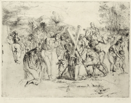 Kristus draagt het kruis, een ets van Jules Van Ael