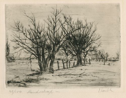 Landschap, een ets van Jules Van Ael