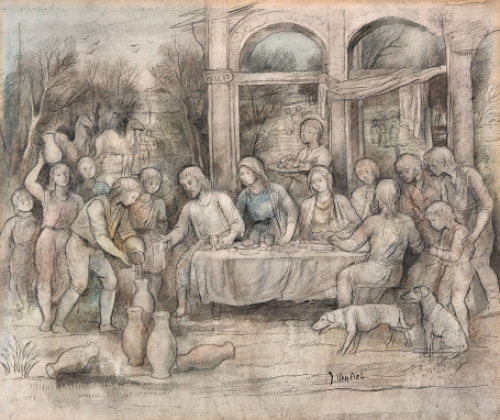 Ingekleurde pentekening, goede conditie van Jules Van Ael