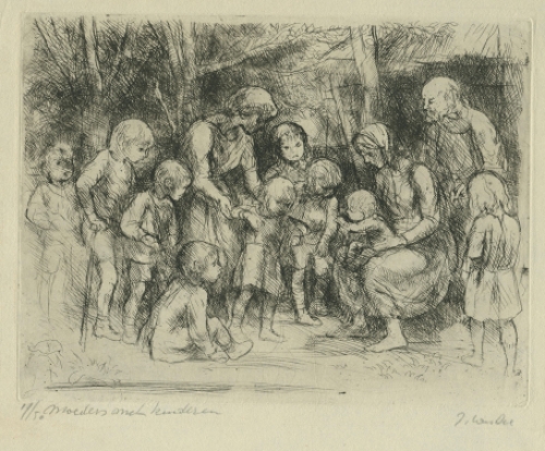 Ets  met kinderen van de Belgische etser Jules Van Ael