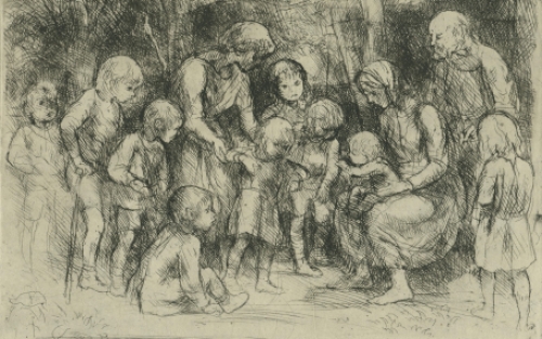 Belgische kunstenaar Jules Van Ael met een ets