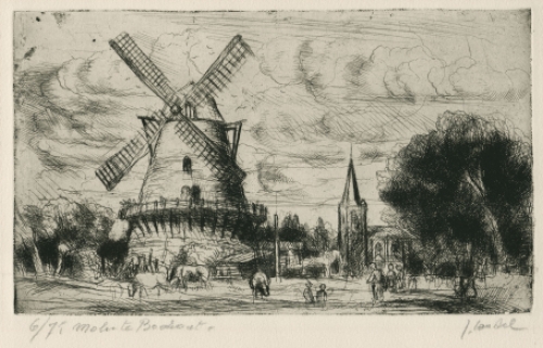 Molen in Boechout, een ets van Jules Van Ael