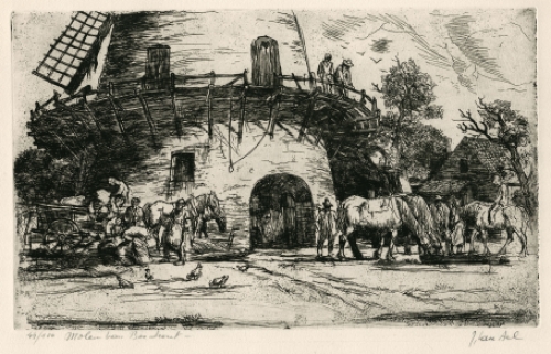 Molen Boechout, een ets van Jules Van Ael