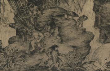 Jules Vanpaemel met een ets die in 1936 werd geetst