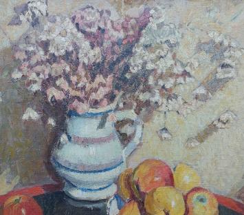 Stilleven met bloemen en fruit van Juliaan Severin