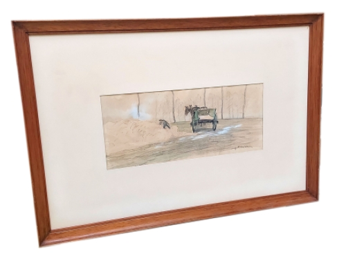 Landschapje met boer met paard en kar aan het werk