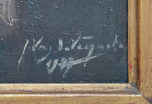 Julien Van de Veegaete met een interieursschilderij