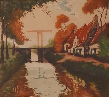 Belgische etser J. Célos met een litho van Holland
