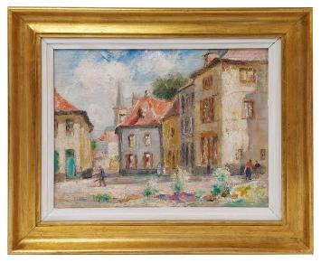 Julien Dasselborne met een schilderij op bord geschilderd