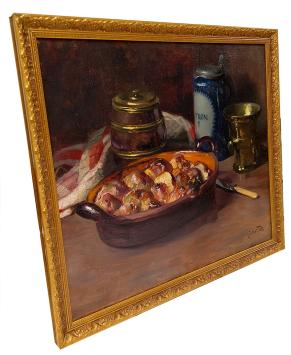 Stilleven met koperen apothekersvijzel