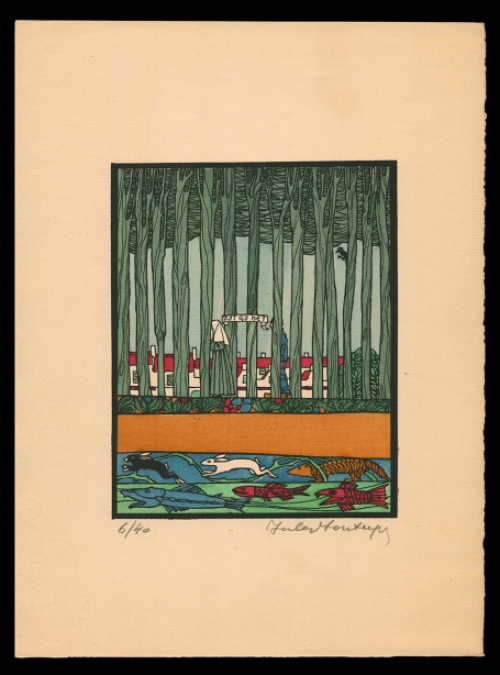 Houtsnede van de Belgische kunstenaar Jules Fonteyne kopen