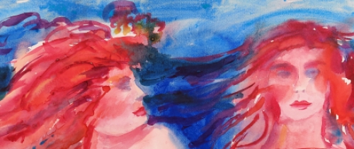 JURJEN FONTEIN met een aquarel  van naakte dames