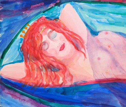 JURJEN FONTEIN met een aquarel  van naakte dames