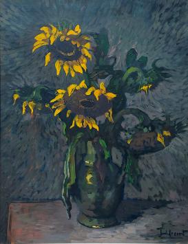 Juul Decort met een groot schilderij