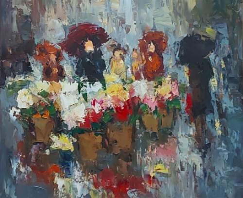 Kunstschilder Juul Keppens met een zicht op de bloemenmarkt