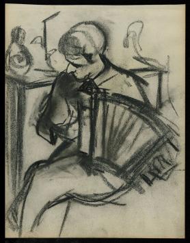 Jules Van De Leene met tekening accordeonspeler
