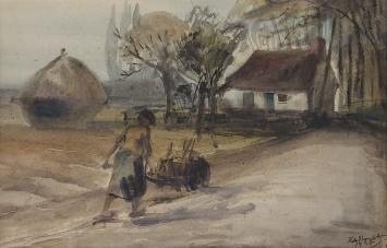 Belgische kunstschilder Karel De Bondt met een schilderijtje